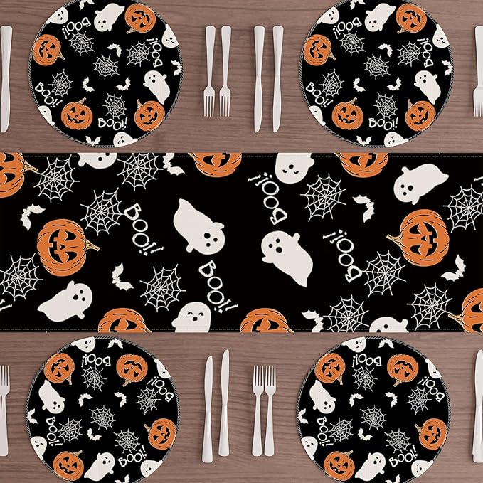 XCHI Boo Spooky Ghost Pumpkin Halloween Round Placemats Set of 4 Table Mats Table Decorations 14x14 Inch-Ruum Studio Home