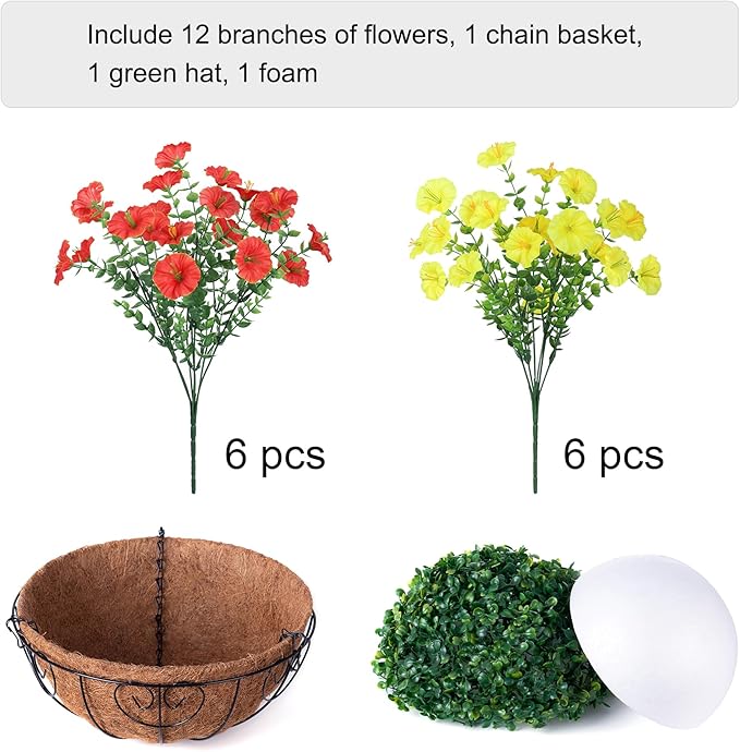 Artificial Fall Flowers Fake Hanging Plants Flowers Basket for Outdoors Autumn Decoration, Silk Morning Glory with Eucalyptus Look Real UV Resistant Faux Flowers for Outside Porch Patio Balcony, Mix-Ruum Studio Home