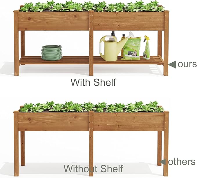 GHWIE Raised Garden Bed with Shelf,Elevated Wooden Planter Box with Legs,Garden Planter for Backyard, Patio, Balcony-Ruum Studio Home