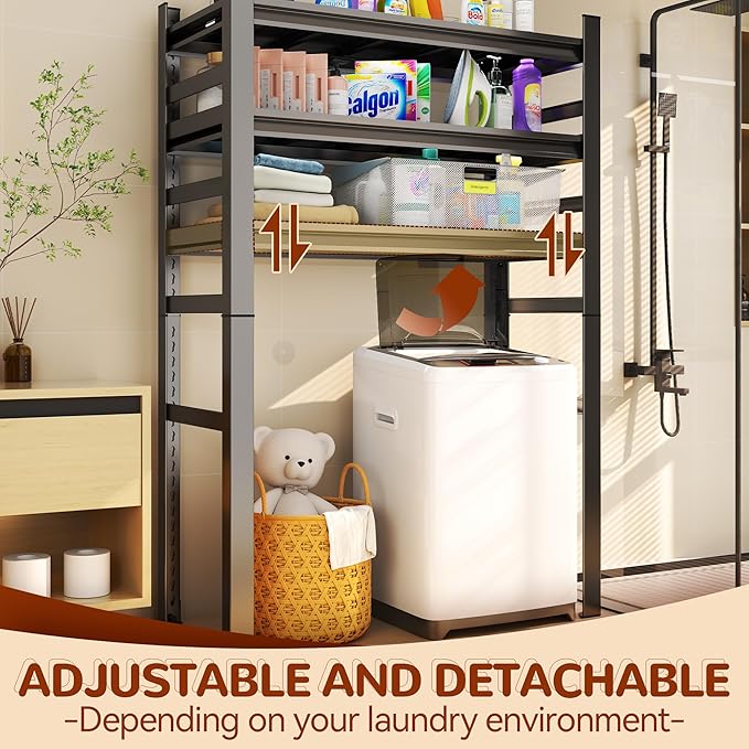 Laundry Shelf,5 Tier Over Washer and Dryer Storage Shelves,Adjustable Easy to Install,Space Saver Laundry Shelf Organizer,Utility Shelves for Balcony,Black,72”H*15.7”D*35.4“W-Ruum Studio Home