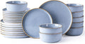 GBHOME Ceramic Dinnerware Sets for 8, 24 Pieces Stoneware Plates and Bowls Sets, Scratch Resistant Dishes, Dishwasher & Microwave Safe, Reactive Glaze-Brunnera Blue-Ruum Studio Home