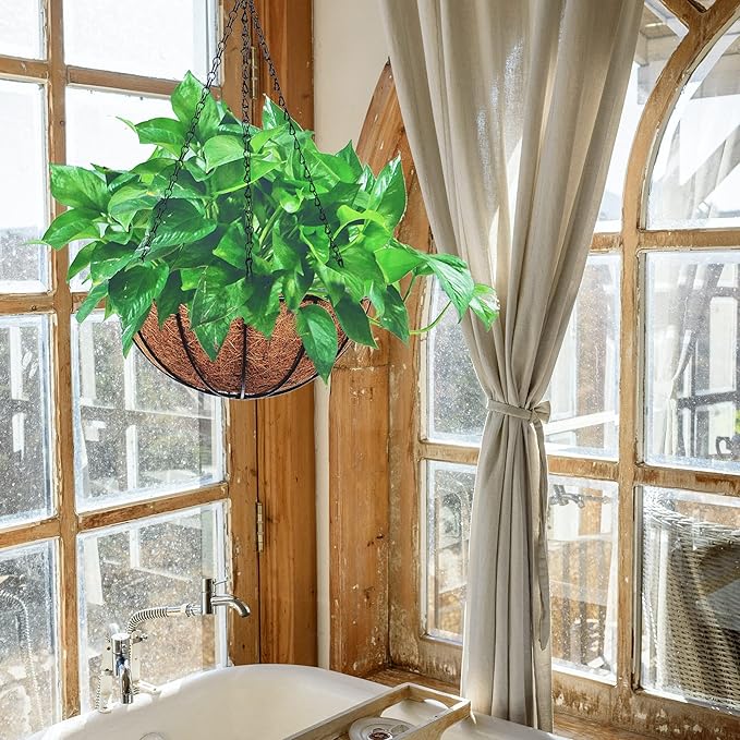 Hanging Planters Basket Outdoor Indoor(14 inch 4 Pack)-Coconut Coir Hanging Baskets for Plants Outdoor,Metal Wire Baskets with Coco Liner Window Box Planters, hanging Flower Pots For Railings…-Ruum Studio Home