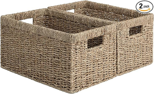 StorageWorks Wicker Storage Basket for Organizing, Medium Seagrass Storage Baskets with Built-in Handles for Pantry, Shelves,2-Pack-Ruum Studio Home