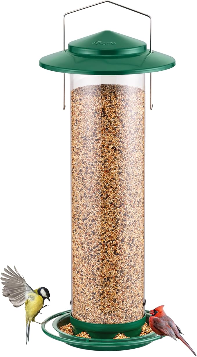 iBorn Metal Bird Feeder for Outside Hanging,Wild Bird Feeders for Cardinal,18cm Large Roof&Green,42CM Long,4.5lb High-Capacity(Seed is not Included)-Ruum Studio Home