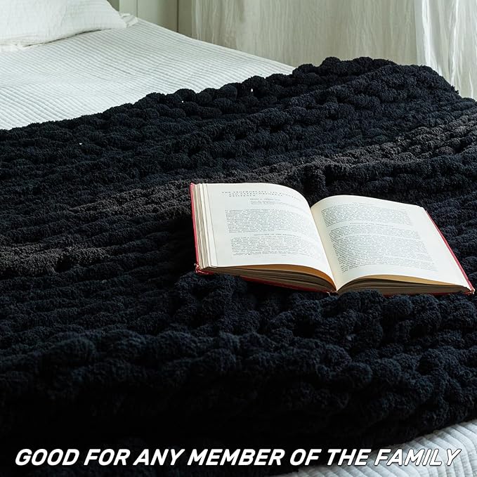 Chunky Knit Blanket - Luxury Soft Cozy 40 * 50 Throw Blanket,100% Woven Blanket Rope Knot Throw Blanket for Couch, Sofa, Home Decor, Gift - Machine Washable（Black）-Ruum Studio Home