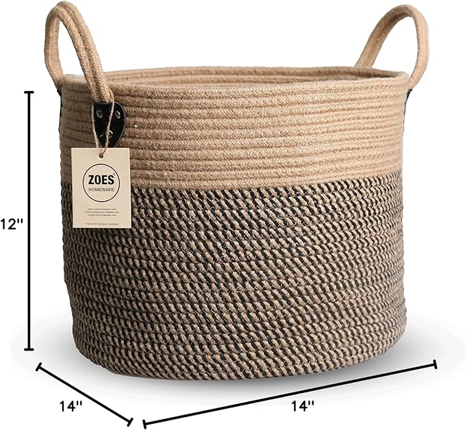 14"x12" Natural Jute Rope Woven Storage Basket with Handles for Plant, Blankets,Toys,Clothes,Shoes - Living Room Home Decor,Multifunctional Basket for Organizer,Picnic,Artificial Tree-Ruum Studio Home
