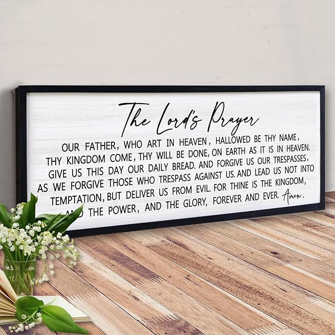 Our Father Prayer Bible Verse Framed Wall Art, 40''×15'' Black Horizontal Religious Christian Lords Prayer Sign for God Jesus Christ Prayer, Rustic Holy Inspirational Catholic Scripture Decor-Ruum Studio Home