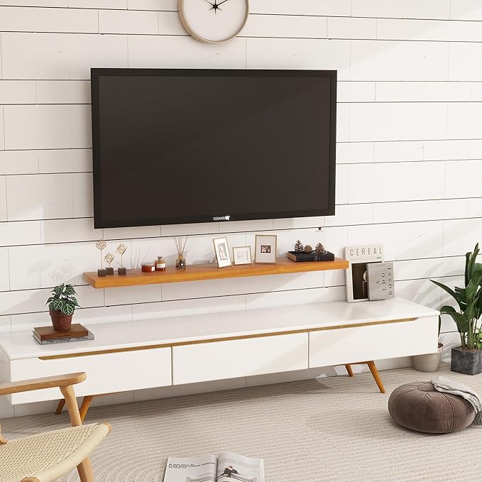 Light Brown Wooden Floating Wall Shelves 48 Inches Long x 8”x 1.4” Shelf Floating Rustic Farmhouse Decor, Heavy Duty Shelf Hold 100 lbs, Wall Shelves for Bathroom Living Room Kitchen Bedroom Office-Ruum Studio Home