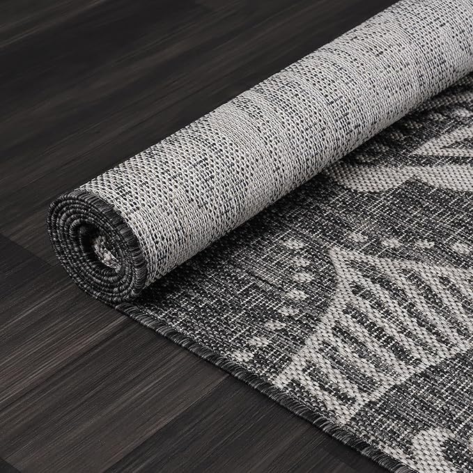 Medallion Outdoor Rug 9x12 Washable Outside Carpet for Indoor Patio Porch Waterproof Easy Cleaning Non Shedding Area Rugs Dark Gray 9 x 12-Ruum Studio Home