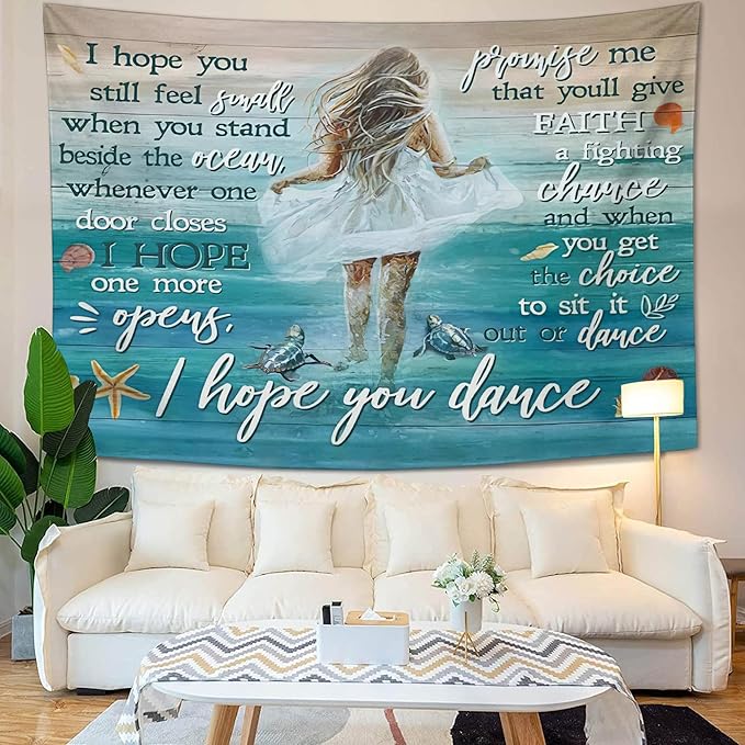 Coastal Beach Tapestry I Hope You Dance Tapestry Wall Hanging for Bedroom Sea Turtle Tapestries Aesthetic Wall Decor for Home Dorm Living Room 40"x60"-Ruum Studio Home