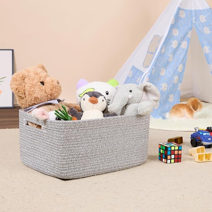 Large Storage Baskets for Shelves, Closet Organizers Bins for Clothes Blanket Towels, Baby Nursery, Toy Baskets Box, Woven Rope Baskets, 17 x 13 x 7.5”, 3 Packs Mixed Grey-Ruum Studio Home
