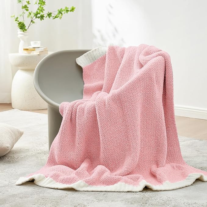 Snuggle Sac Buttery Pink Throw Blanket for Couch, Reversible Super Soft Knitted Blankets, Warm Cozy Knit Fuzzy Plush Lightweight Throws Dupes for Sofa, Bed, Picnic, Pink, 50 x 70 inches-Ruum Studio Home