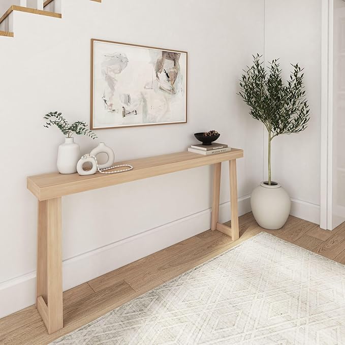 Plank+Beam Solid Wood Console Table, 66 Inch, Sofa Table, Narrow Entryway Table for Hallway, Behind The Couch, Living Room, Foyer, Easy Assembly, Blonde-Ruum Studio Home