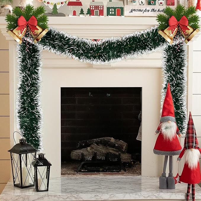 50 FT/15M Long Dark White Artificial Christmas Tinsel Garland Decorations DIY for Xmas Tree,Fireplace Mantel,Stairs Railing Outdoor Indoor Holiday Decor-Ruum Studio Home