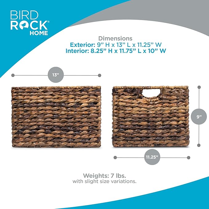 BIRDROCK HOME Woven Storage Shelf Organizer Baskets with Handles - Set of 3 - Abaca Wicker Basket - Pantry Living Room Office Bathroom Shelves Organization - Under Shelf Basket - Handwoven (Espresso)-Ruum Studio Home