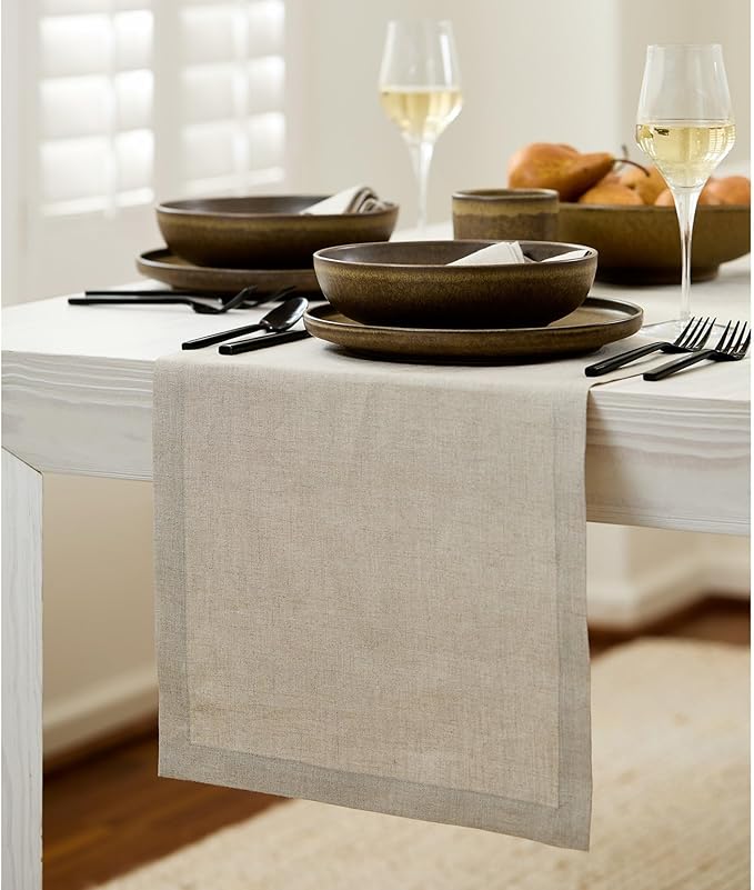 Solino Home Linen Natural Table Runner 48 Inches - 100% Pure Linen Small Table Runner 14 x 48 Inch Ideal for Dresser and Coffee Tables - Fall, Autumn, Thanksgiving - Fete-Ruum Studio Home
