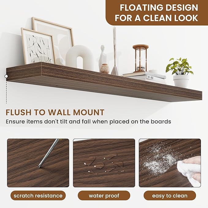 fuqing Floating Shelves for Wall, Bathroom Shelf Wall Mounted for Storage, Shelves with Invisible Bracket for Bedroom, Kitchen, Living Room, Farmhouse Small Book Shelf, 48 Inch Set of 2, Walnut-Ruum Studio Home