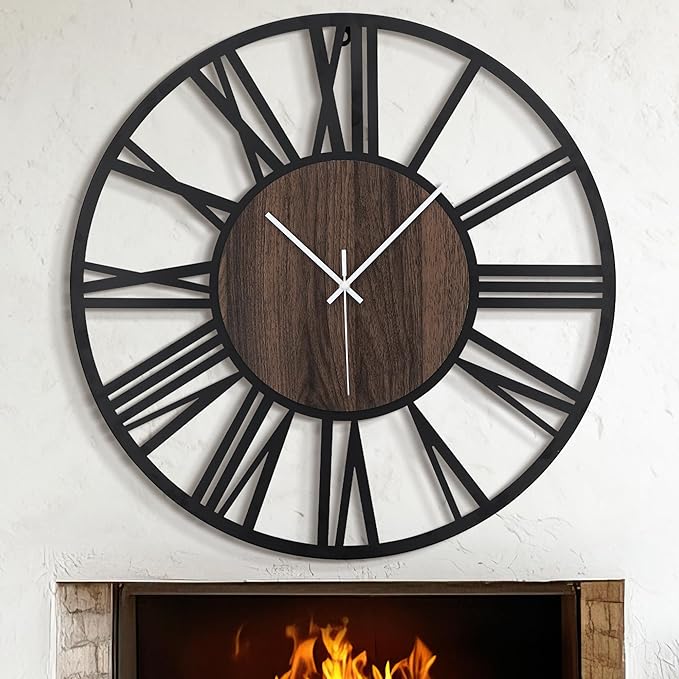 LEIKE 30" Oversized Large Wall Clocks,Silent,Non Ticking,Battery Operated Modern Round Big Wood Decorative Metal Wall Clock for Living Room, Bedroom,Kitchen,Farmhouse,Office Decor - Black,30 Inch-Ruum Studio Home