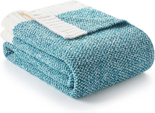 Snuggle Sac Teal Throw Blankets for Couch, Super Soft Warm Blankets Cozy Knit Fuzzy Plush Lightweight Throws for Sofa, Bed, Living Room, Heather Teal, 50x60 inches-Ruum Studio Home