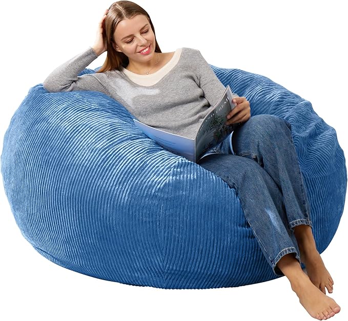 3.5FT Bean Bag Chairs Teardrop Bean Bag Chair for Adults Beanbag Chair with Memory Foam Filled Machine Washable Cover for Living Room, Bedroom (Large,Blue)-Ruum Studio Home