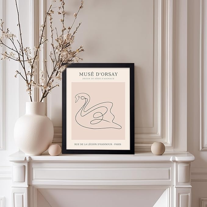 Poster Master Vintage Poster - Retro One Line Swan Drawing Print - Swan Art - Bird Art - Minimal Gift for Her, Animal Lover - Abstract Decor for Home, Office, Bedroom, 11x14 Black Framed-Ruum Studio Home