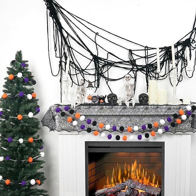 TBD Decor 2pk Halloween Decorations Pom Pom Garland,13FT Colorful Large Felt Ball Garland,Cute Hanging Halloween Party Decorations for Mantle,Indoor Birthday Party Supplies-Ruum Studio Home
