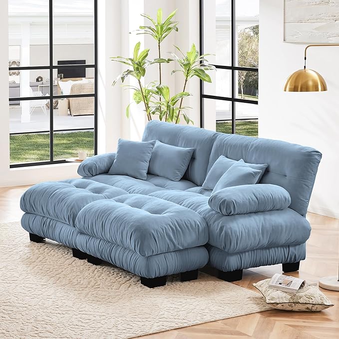 Modular Sectional Sofa, Comfy Cloud Couch Oversized Loveseat with Ottoman, Sectional Couches for Living Room, Modern Chenille U Shaped Couch, Sleeper Deep Seat Sofa with Throw Pillows, Blue-Ruum Studio Home