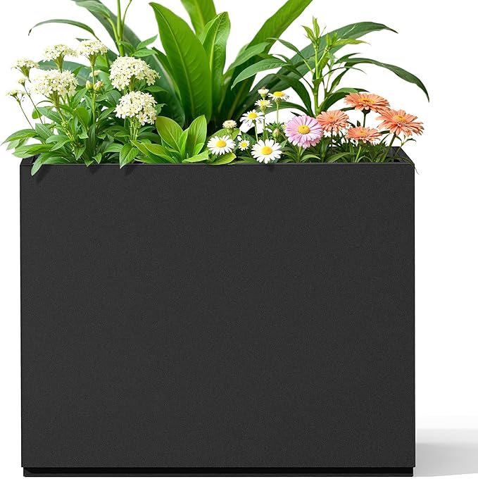 FENCY Metal Planter Box, Large Rectangular Planters for Outdoor Plants, Outdoor Tall Planters with Drainage Holes, Black Metal Planters (30" L x 12" W x 24" H)-Ruum Studio Home