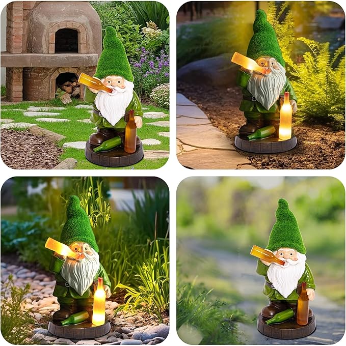 Topadorn Solar Gnome Garden Decor, Garden Gnome Sculptures with Solar LED Lights, 12'' Resin Outdoor Figurine for Yard Patio Decor Lawn Ornaments Porch Gifts-Ruum Studio Home