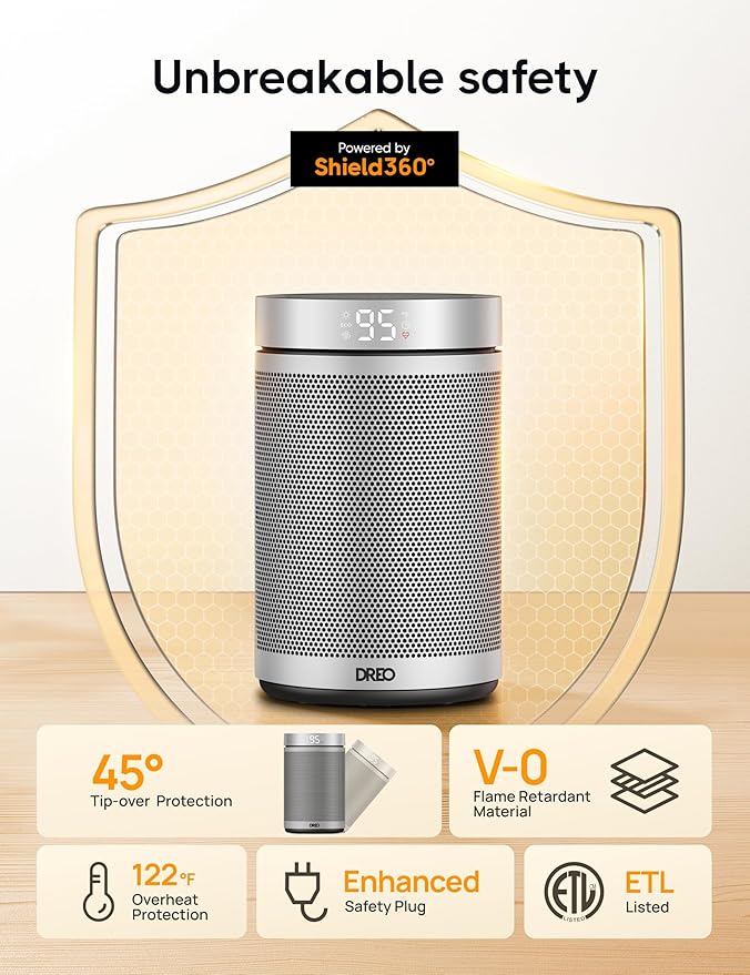 Dreo Space Heater, Portable Electric Heaters for Indoor Use with Thermostat, 1-12H Timer, Eco and Fan Mode, 1500W PTC Ceramic Safety Heat for Office Bedroom Home, With Remote, Silver-Ruum Studio Home