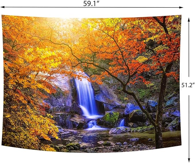 Delur Waterfall Tapestry Forest Nature Scenic Tree Mountain Sunset Tapestry Wall Hanging Natural Landscape Sunrise Headboard for Bedroom Living Room Home Decor (51.2" x 59.1")-Ruum Studio Home