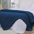 Bigacogo Chunky Knit Throw Blanket for Couch, 80x90 inches, 100% Hand Knitted with Thick Jumbo Chenille Yarn, Cozy Soft Large Rope Knot Cable Crochet Blankets for Sofa Bed Living Room, Navy Blue-Ruum Studio Home