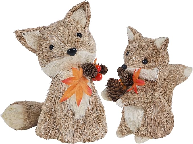 winemana Fall Decor Thanksgiving Decoration Sisal Fox, Set of 2 Table Centerpiece Foxes Animals Figurines, Handmade Ornaments Autumn Fall Decorations for Home Mantel Fireplace-Ruum Studio Home