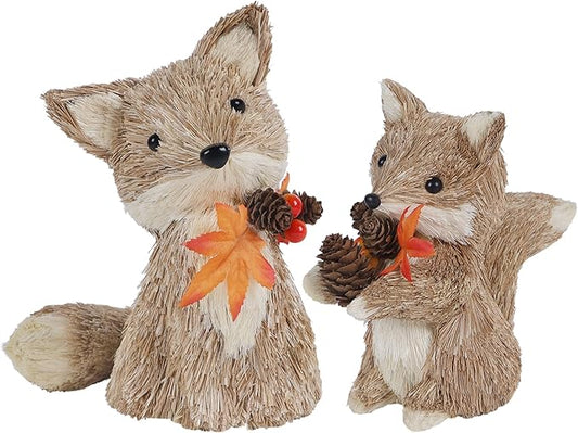 winemana Fall Decor Thanksgiving Decoration Sisal Fox, Set of 2 Table Centerpiece Foxes Animals Figurines, Handmade Ornaments Autumn Fall Decorations for Home Mantel Fireplace-Ruum Studio Home