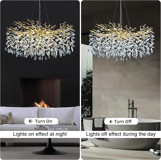 Modern Crystal Chandeliers for Dining Room Over Table, 40" Round Gold Tree Branche Chandelier, Large Crystal Chandelier for Living Room,High Ceiling,Foyer,Entryway,Kitchen Island,Staircase-Ruum Studio Home