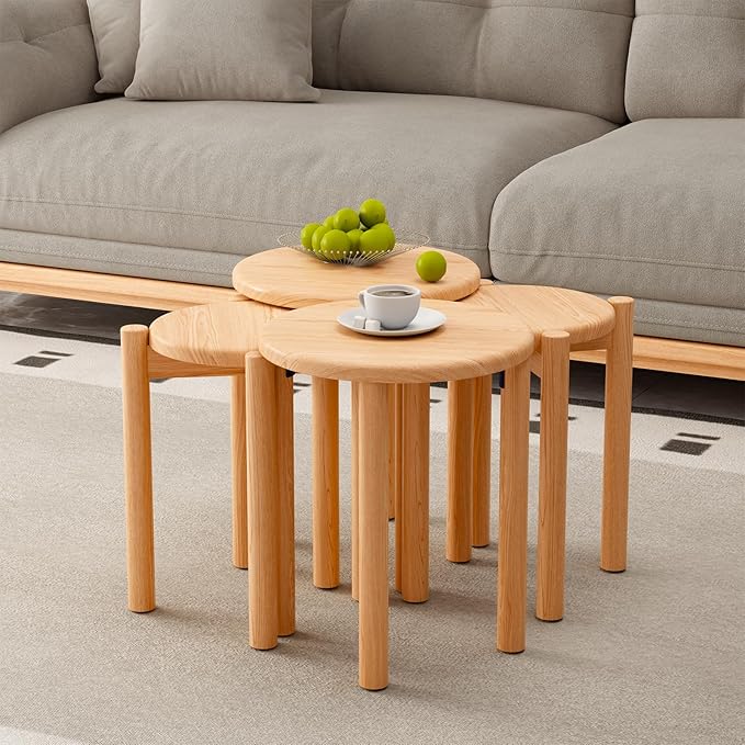 Stackable Stools Set of 4 Wooden Stools 18 Inch Stool Nesting Side Tables Nesting Coffe Table Sturdy and Durable,No Installation Required,Top Stackable Stool for Saving Space(Natural Bar stools)-Ruum Studio Home
