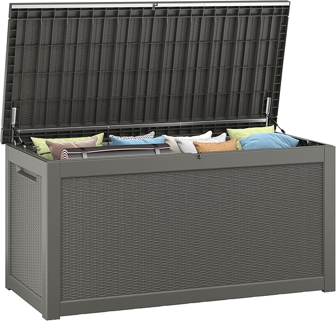 260 Gallon Resin Deck Box, Large Indoor and Outdoor Storage Box, Weatherproof and UV Resistant Outdoor Storage Box with Built-in Steel Beams for Patio Cushions, Pool Supplies-Ruum Studio Home
