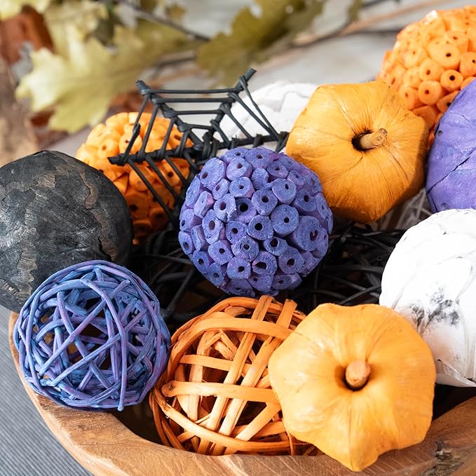 ANDALUCA Large Decorative Halloween Fall Vase Filler Bag with Orbs, Balls (Purple Orange)-Ruum Studio Home