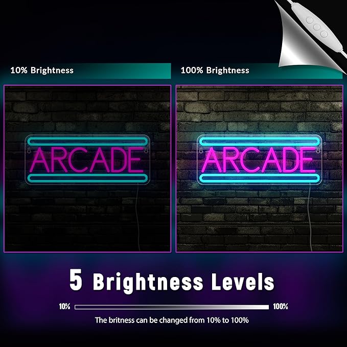 Arcade Neon Sign Arcade Neon Light for Wall Decor USB Powered Dimmable Arcade LED Neon Lights Sign for Game Room for Game Room Recreation Living Room Birthday Gift Man Cave Bedroom Decor-Ruum Studio Home