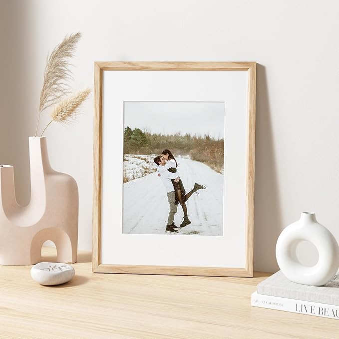12x16 Picture Frame Natural Solid Oak Photo Frames with 8.5x11 Removable Mat Wall Hanging Large Handcrafted Frame with HD Plexiglass Wall and Tabletop Display Large Poster Frame-Ruum Studio Home