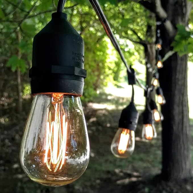 Hometown Evolution, Inc. 50 Foot E26 Commercial Edison Bulb String Lights with 25 Suspended Sockets and S14 Lantern Edison 11 Watt Bulbs-Ruum Studio Home