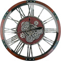 36 Inch Moving Gear Wall Clock, Oversized Wall Clocks, Clock Living Room Decor, Solid Wood Frame, Battery Operated, Large Wall Clock with Industrial for Fireplace(Black Walnut)-Ruum Studio Home