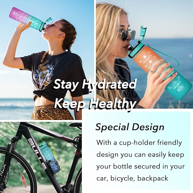 Enerbone Water Bottle, Leakproof BPA & Toxic Free, Motivational Water Bottle with Times to Drink and Straw, Fitness Sports Water Bottle with Strap for Office, Gym, Outdoor Sports-Ruum Studio Home