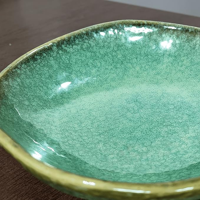 Ceramic Decorative Bowl with Green Glaze, 8'' Small Candy Bowl, Key Dish for Entryway Table, Home Decor Accent, Trinket Tray Holder for Nightstand Ring Gift (8'' Green)-Ruum Studio Home