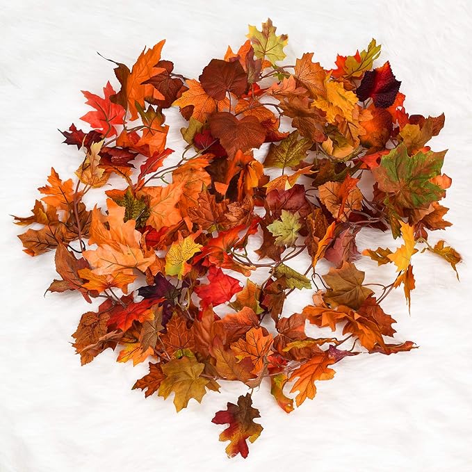 Lvydec 2 Pack Fall Maple Garland - 5.9ft/Piece Artificial Fall Foliage Garland Colorful Autumn Decor for Home Wedding Party (Mixed Color)-Ruum Studio Home