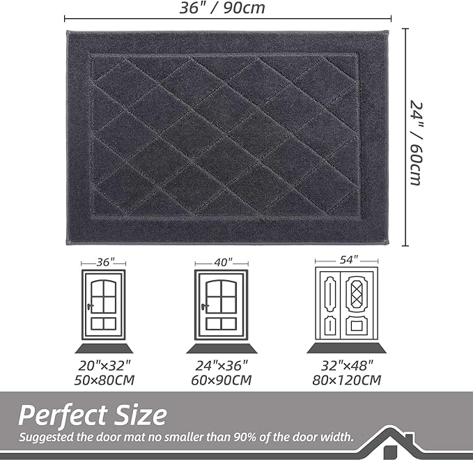 BEQHAUSE Dirt Trapper Door Mat 24" x 36", Doormat Non-Slip Entryway Rugs Washable, Dog Door Mat Stain Resistant and Absorbent Welcome Floor Mat for Front Back Door, Muddy Wet Shoes & Paws, Dark Grey-Ruum Studio Home