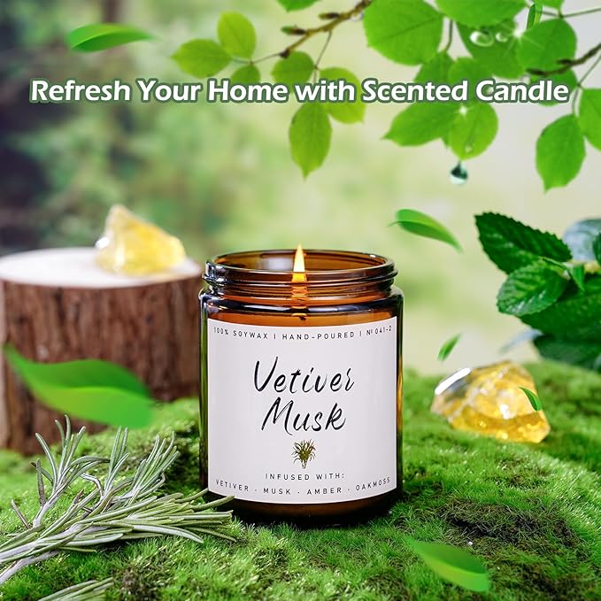 Auelife Scented Candle for Home | Vetiver Musk Candle | Aromatherapy Candles- Soy Candles for Home Scented, Gifts for Women Men, Vetiver Fragrance -7oz, Single-Wick Made with Soy Wax-Ruum Studio Home