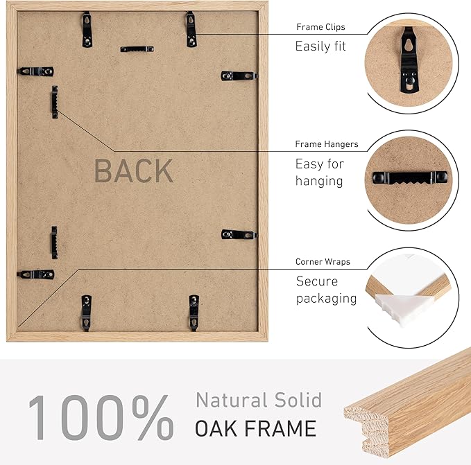 12x16 Picture Frame Natural Solid Oak Photo Frames with 8.5x11 Removable Mat Wall Hanging Large Handcrafted Frame with HD Plexiglass Wall and Tabletop Display Large Poster Frame-Ruum Studio Home