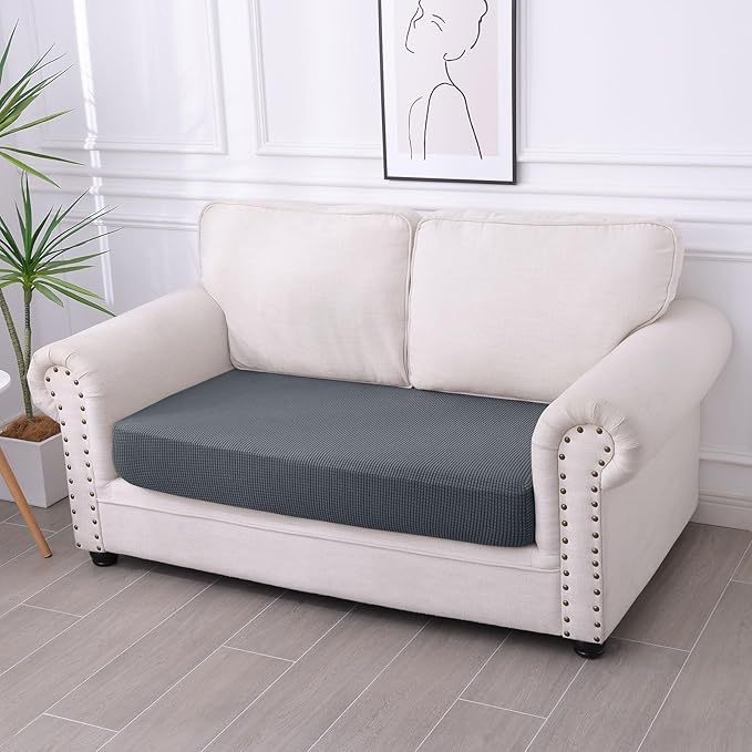 hyha Waterproof Couch Cushion Covers for Pets, Non Slip Sofa Seat Cover for Dogs Washable, Soft Thick Stretch Jacquard Fabric, Sofa Slipcovers with Elastic Bottom (1 Piece for Medium, Grey)-Ruum Studio Home