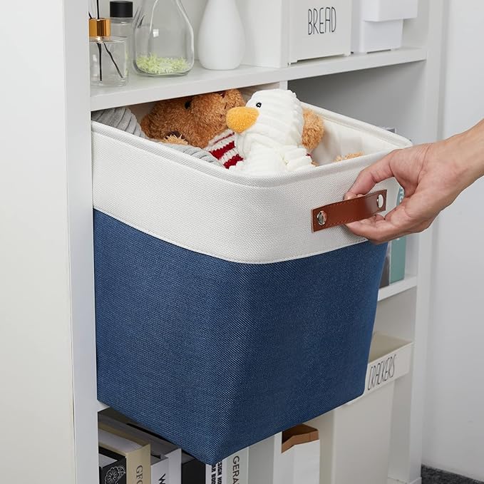 DULLEMELO Storage Baskets for Shelves Closet Storage,Large Home Organization Bins for Gifts Empty,Foldable Fabric Storage Cubes Baskets for Nursery Toy Towels Clothes Storage(White&Blue)-Ruum Studio Home